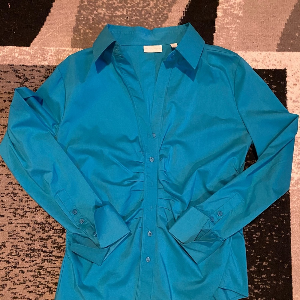 Turquoise button down top